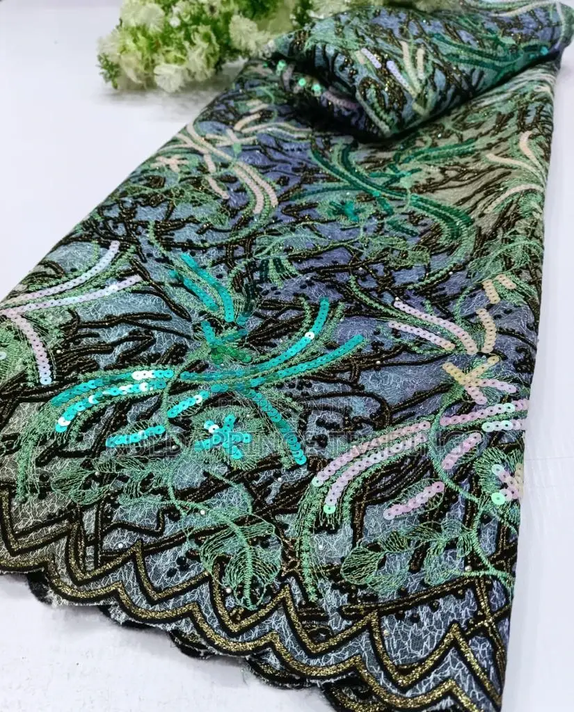 High Quality African Lace Fabric With Sequins For Unisex.