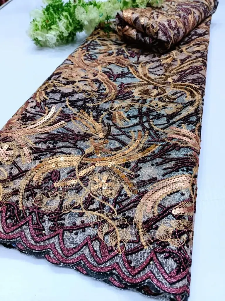 High Quality African Lace Fabric With Sequins For Unisex.