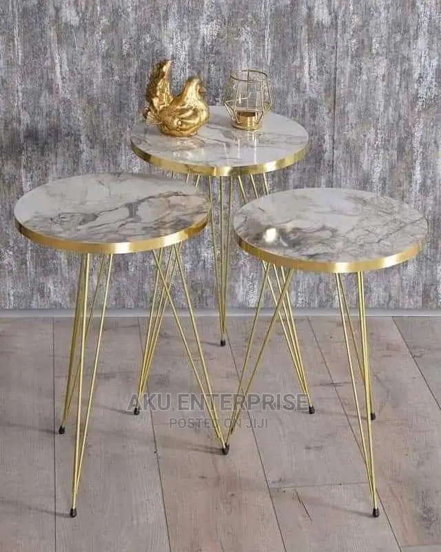 3 Set Gold Coffee Bed Side Tables