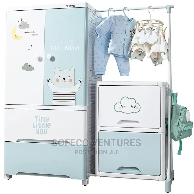 Thickened Double-Door Plastic Baby Wardrobe + Side Hanger