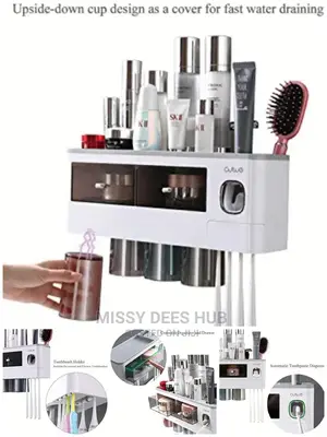 Toothpaste Dispenser and Toothbrush Holder With 4 Cups
