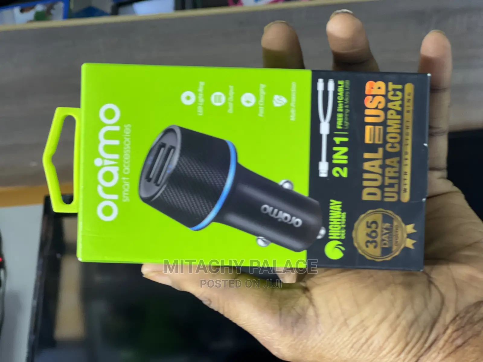 Oriamo Car Charger Dual USB Port + Free 2 Sided Cable