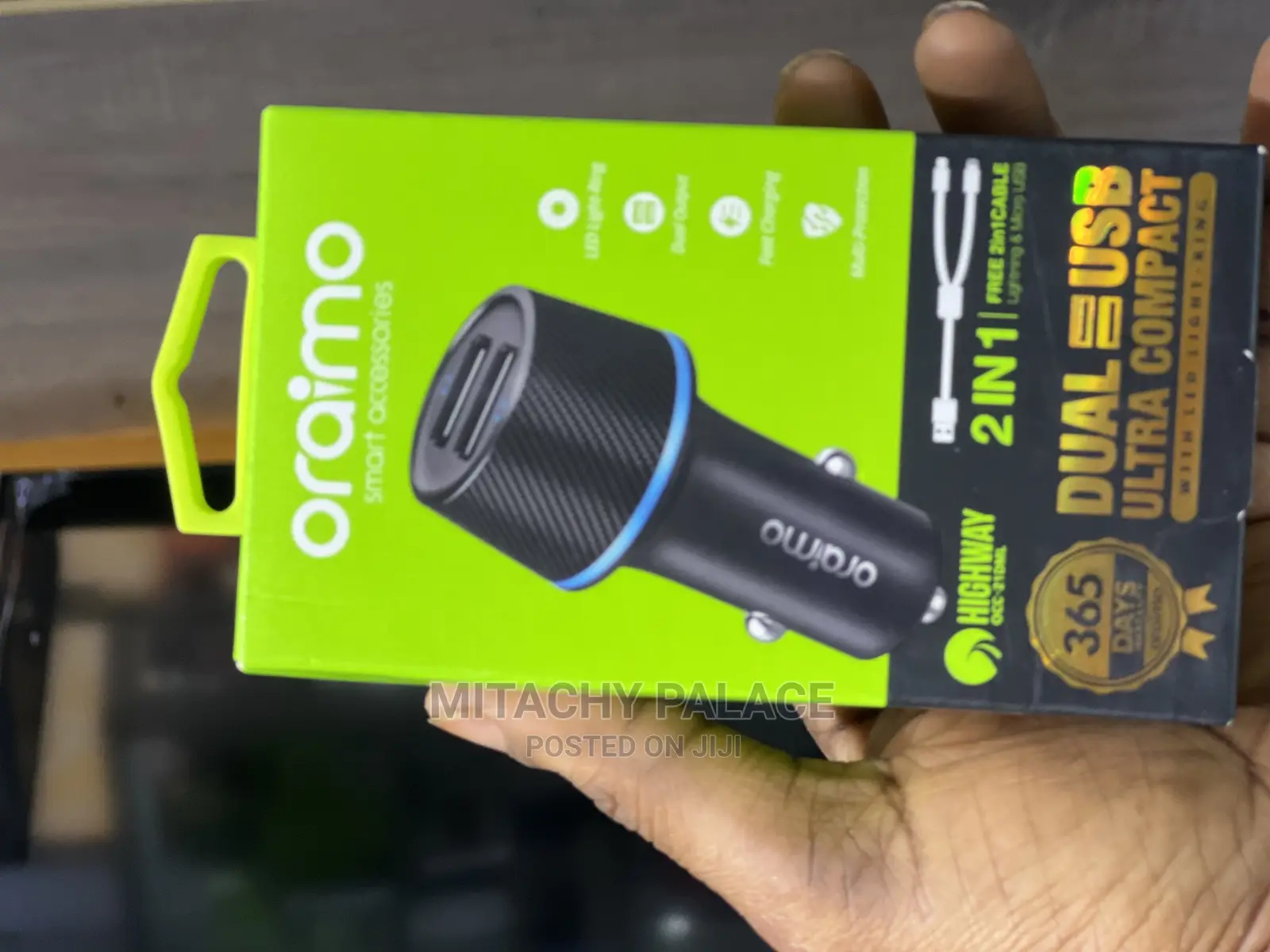 Oriamo Car Charger Dual USB Port + Free 2 Sided Cable