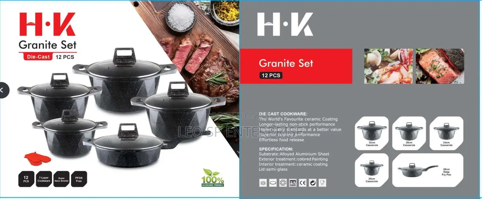 Hk 12 Pieces Granite Cookware Set