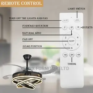 Retractable Ceiling Fan, Led 3 Color Brightness Adjustable
