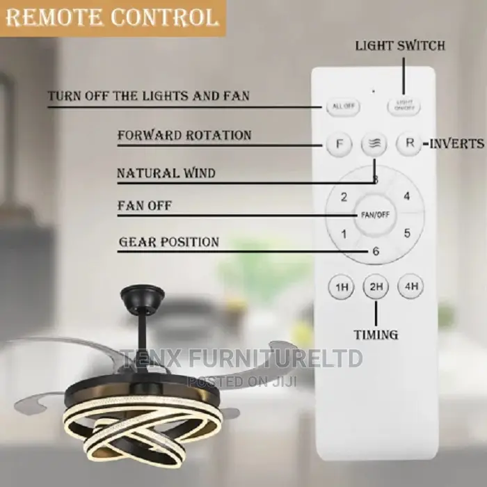 Retractable Ceiling Fan, Led 3 Color Brightness Adjustable