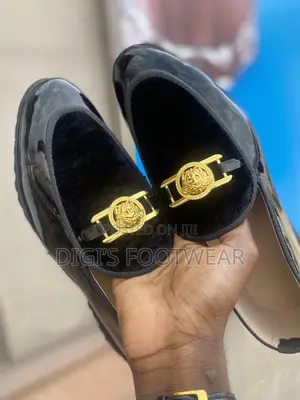 Black Silk and Suede Versace Shoe