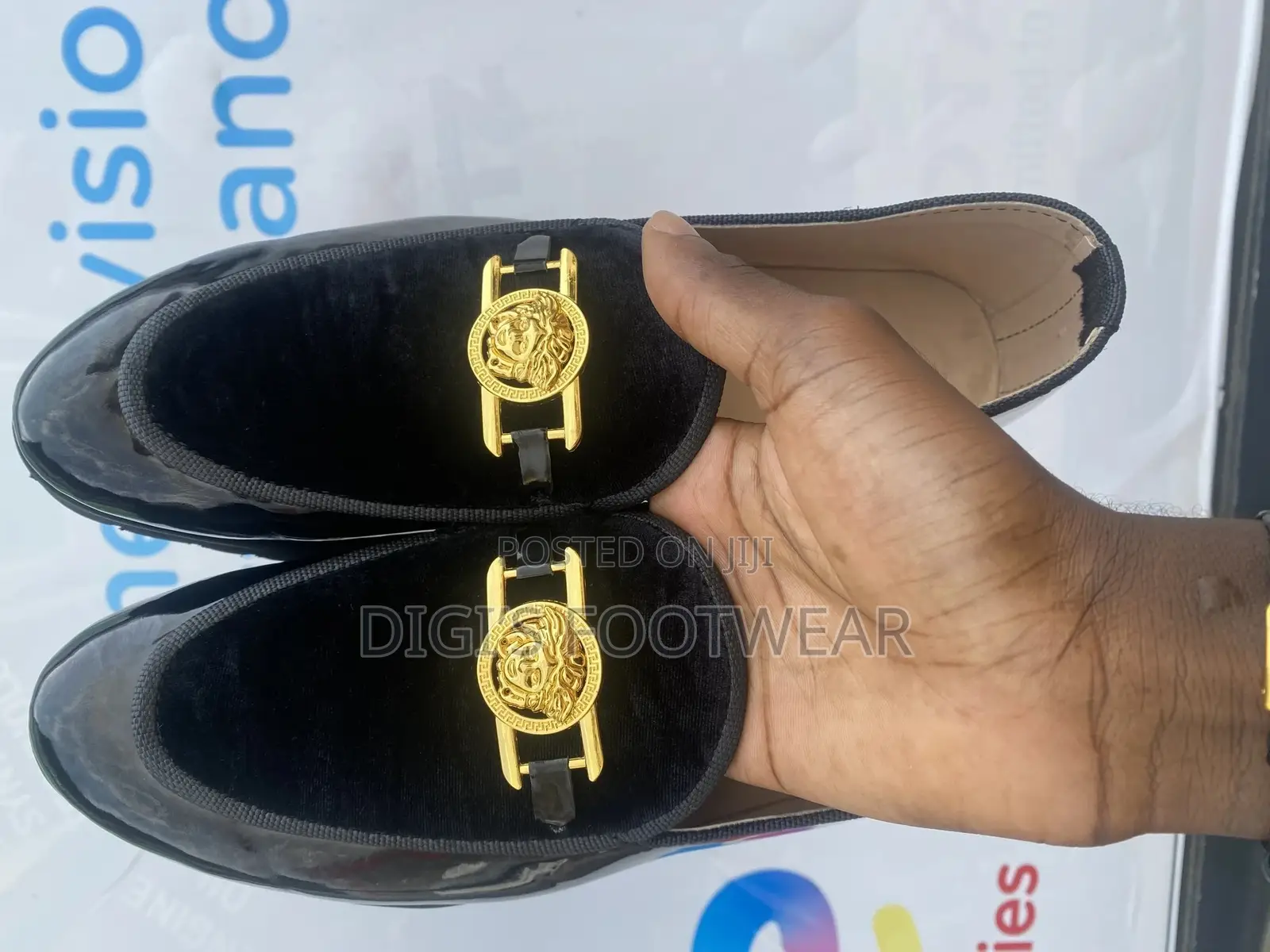 Black Silk and Suede Versace Shoe