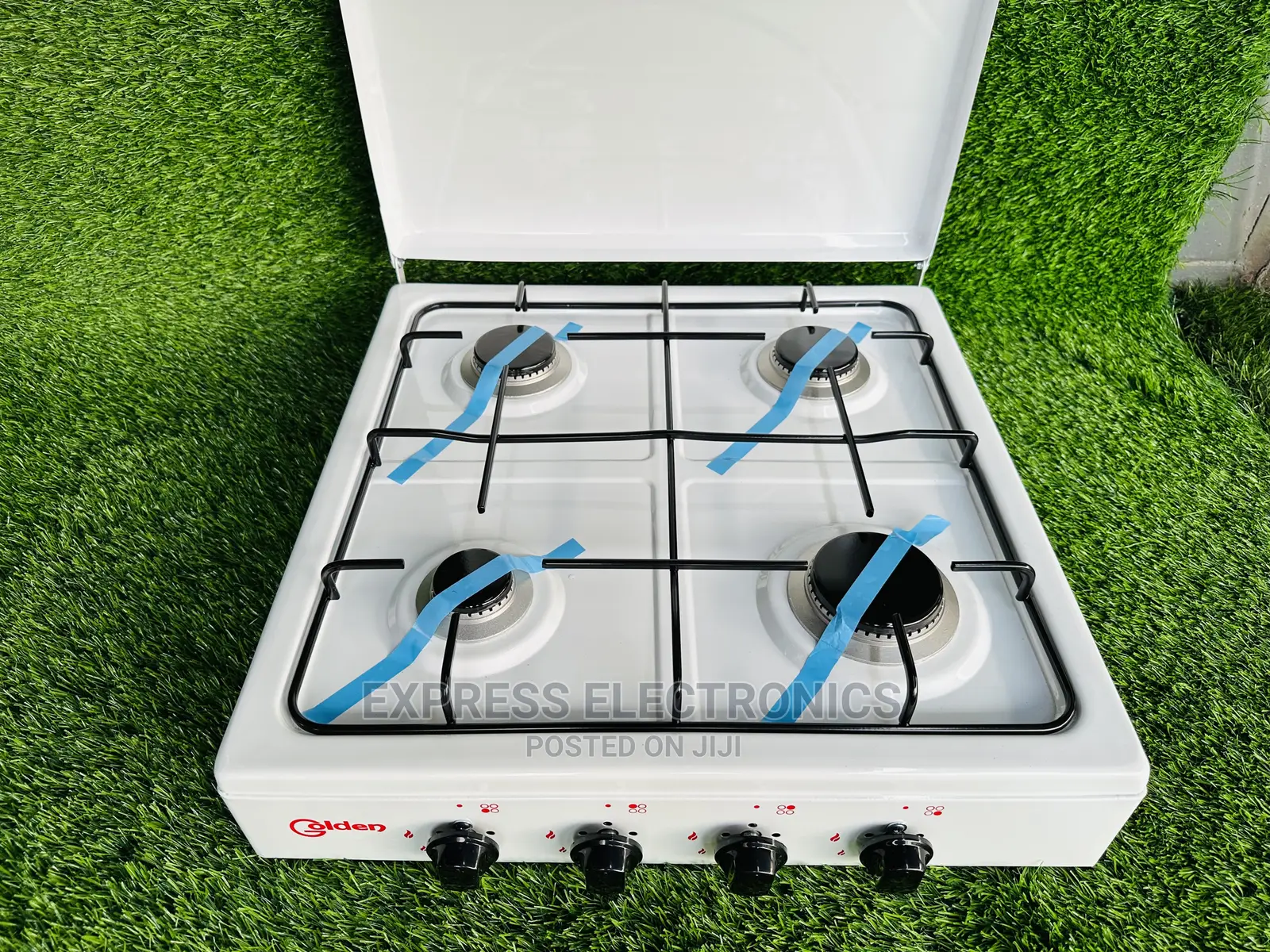 Volcano Table Top (4B) 4 Gas Burner, White Black Knobs