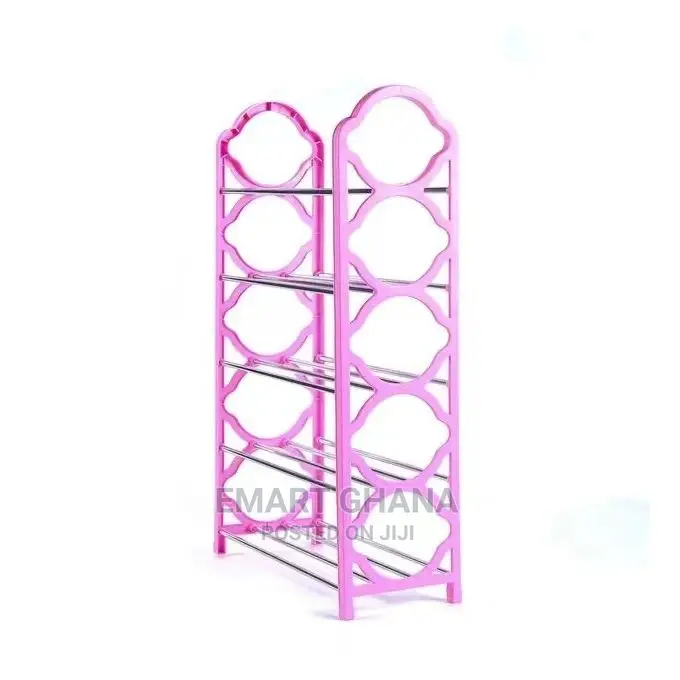 5 Tier Shoe Rack - Pink/Silver