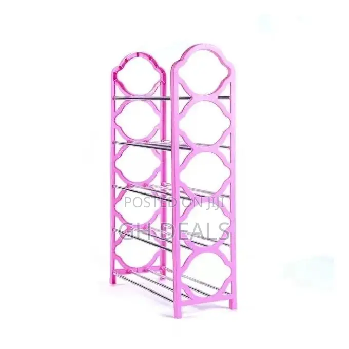5 Tier Shoe Rack - Pink/Silver