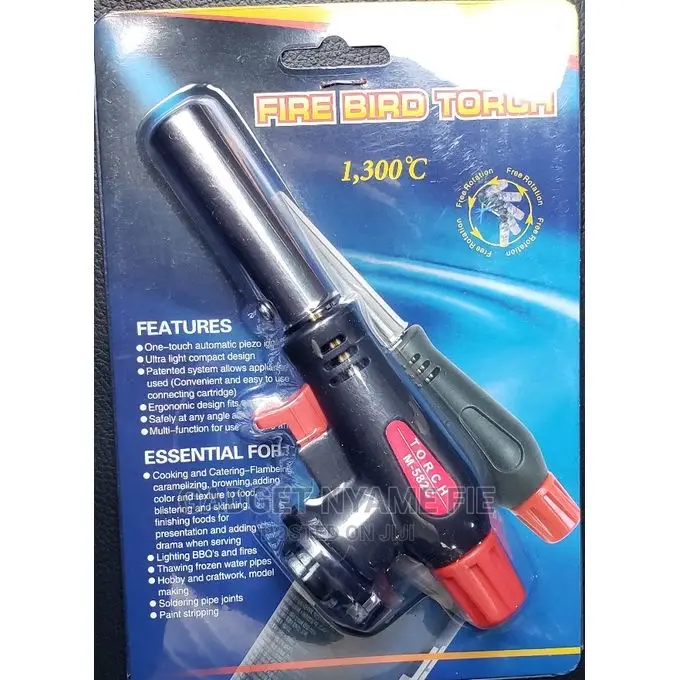 Fire Flame Gun Torch + 2 Butane Gas Automatic Ignition Black