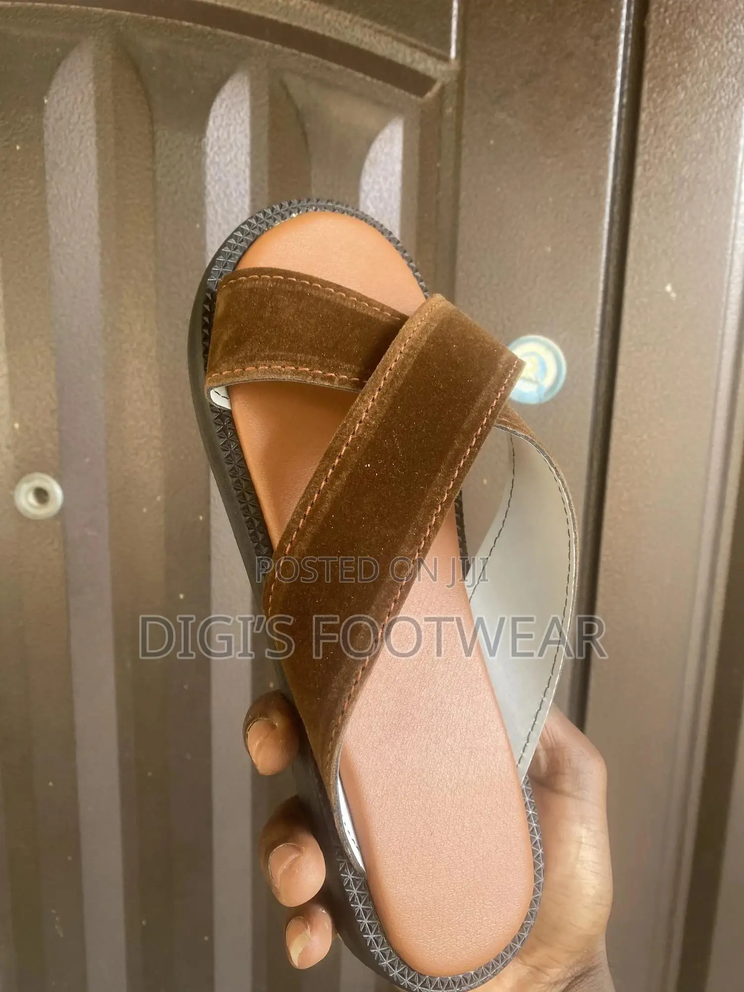 Brown Crossed Suede Slippers