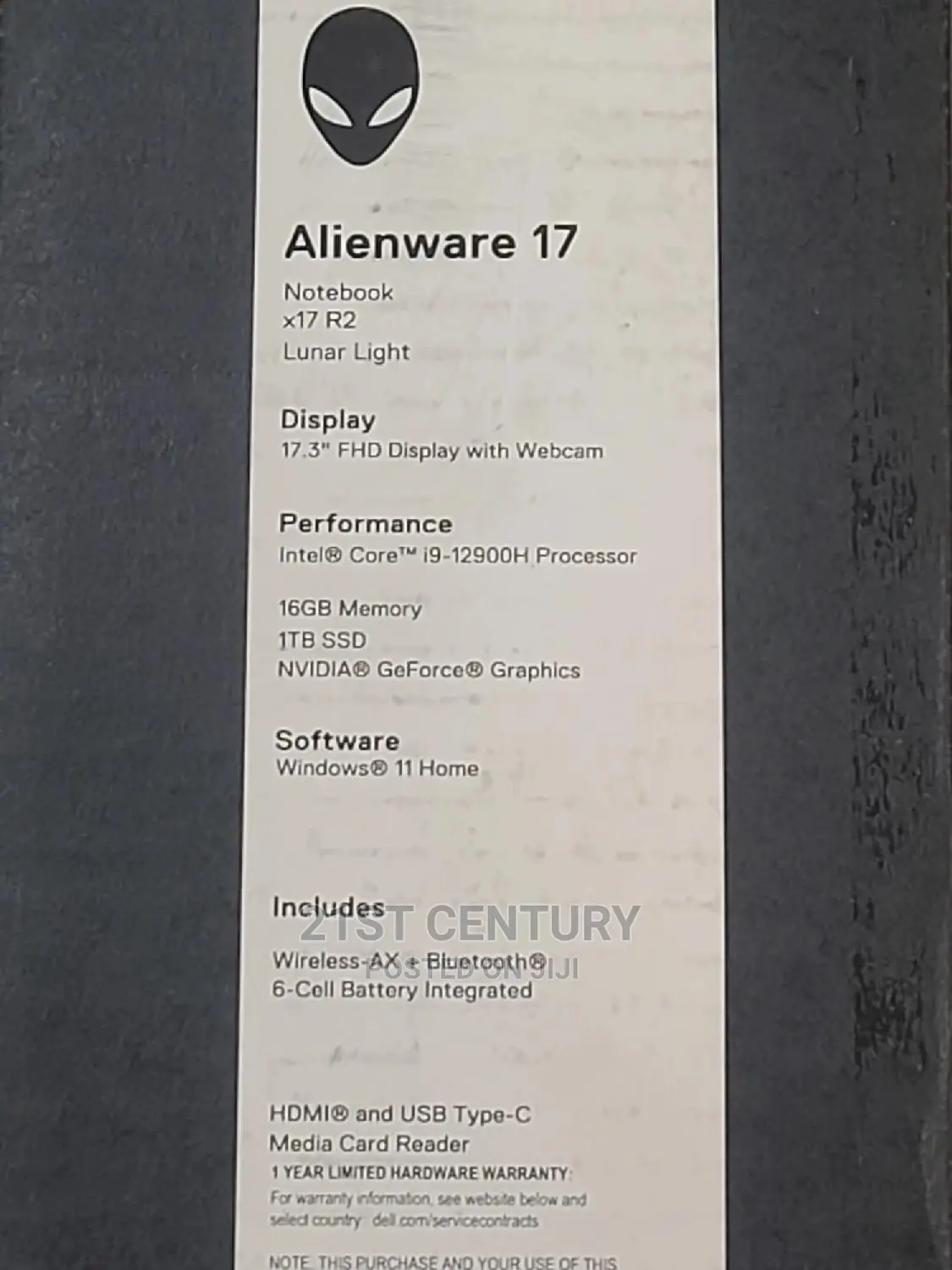 New Laptop Dell Alienware X17 R2 16GB Intel Core i9 SSD 1T