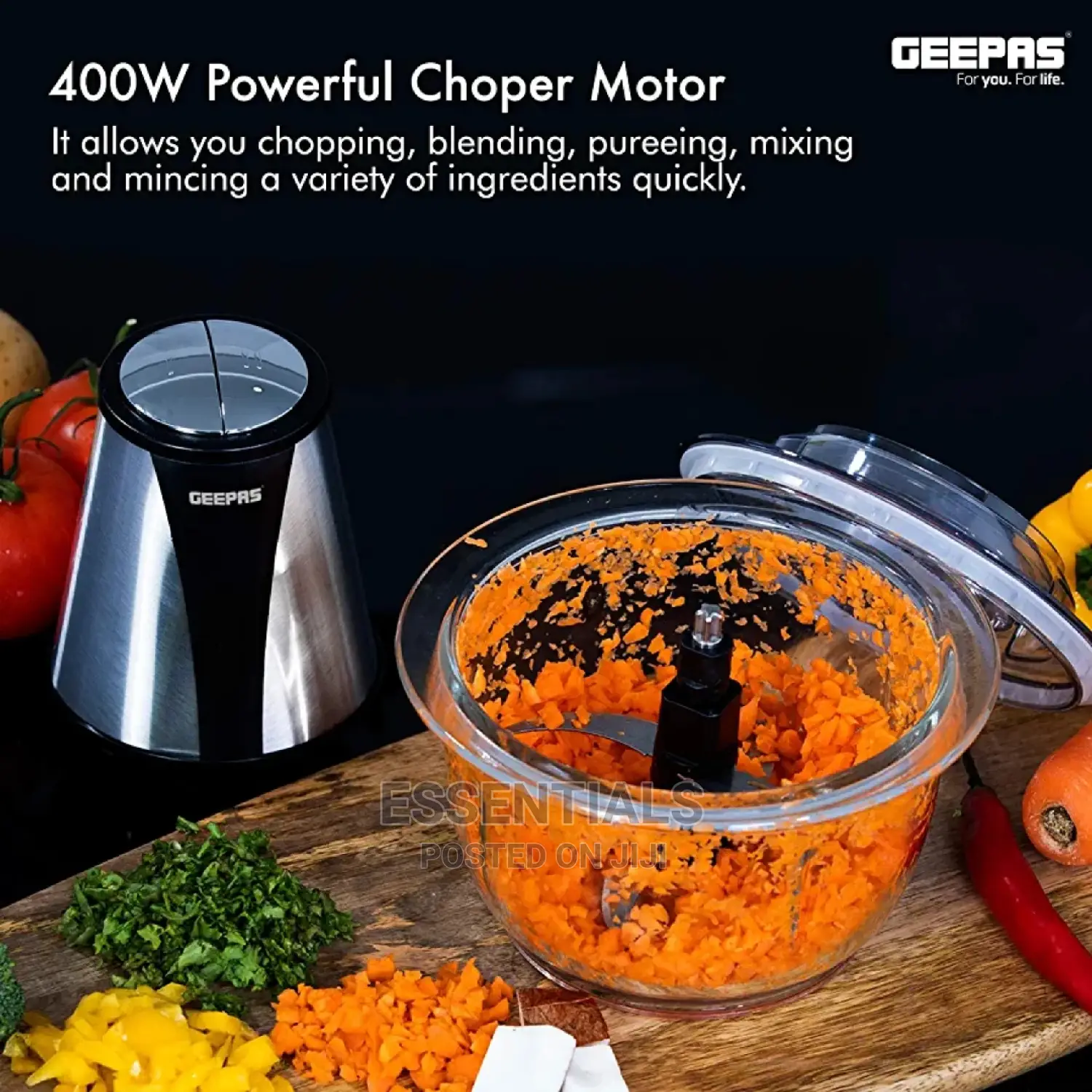 Geepas 400W Mini Food Processor | 1.2L Glass Jar Bowl