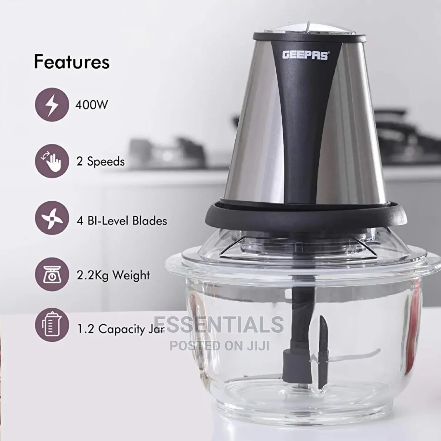 Geepas 400W Mini Food Processor | 1.2L Glass Jar Bowl