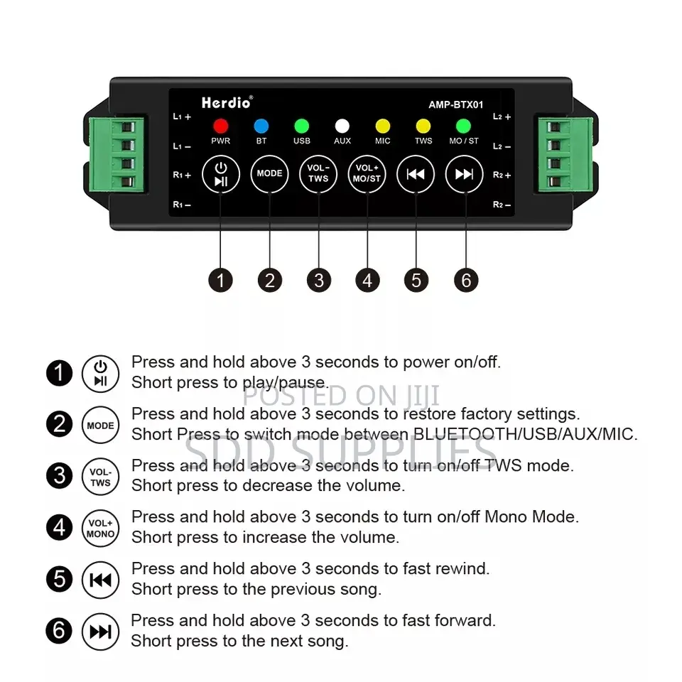 200w Bluetooth Power Amplifier Receiver Aux Ceiling Music