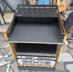 16U Amplifier Rack With Amplifiers and DJ Mixer