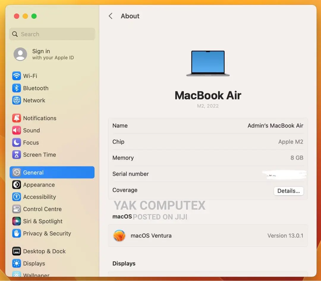New Laptop Apple MacBook Air 2022 M2 8GB Apple M2 SSD 512GB
