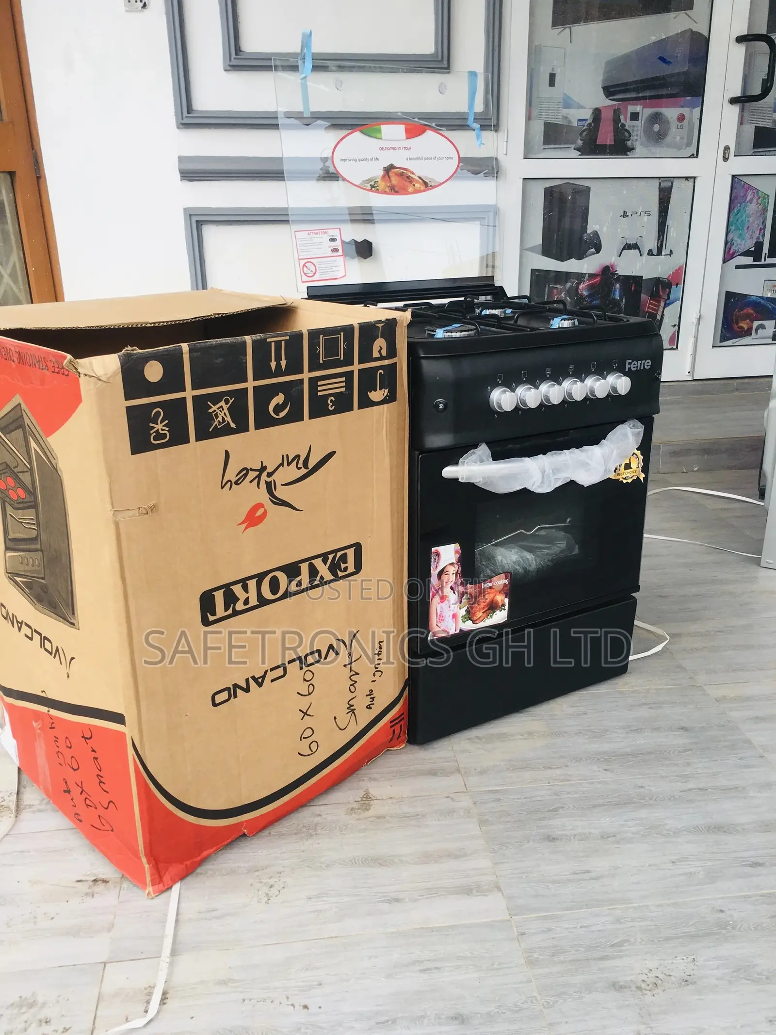 4 Burner Gas Cooker 50×50 Oven and Grill Ferre Black