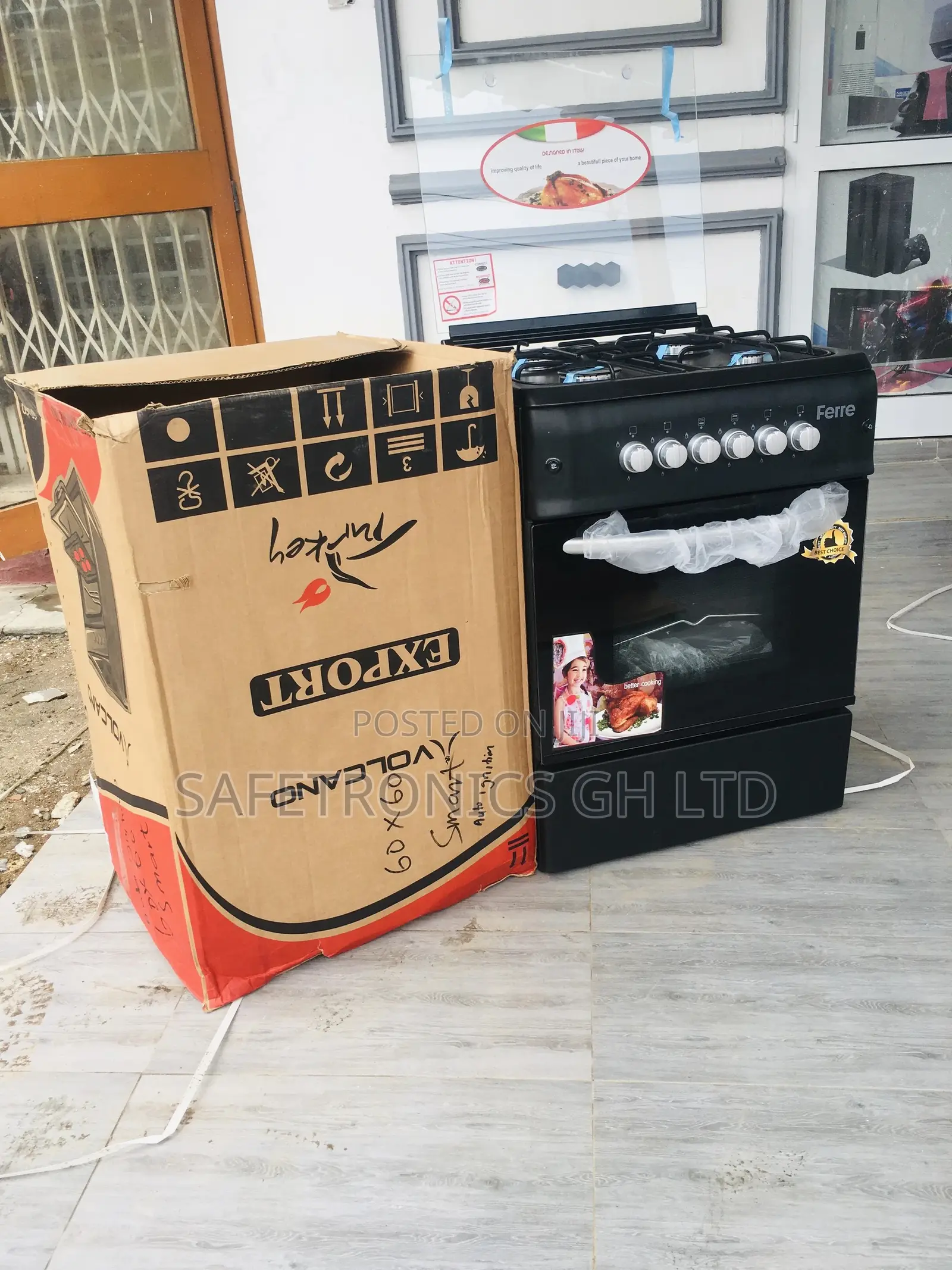 4 Burner Gas Cooker 50×50 Oven and Grill Ferre Black