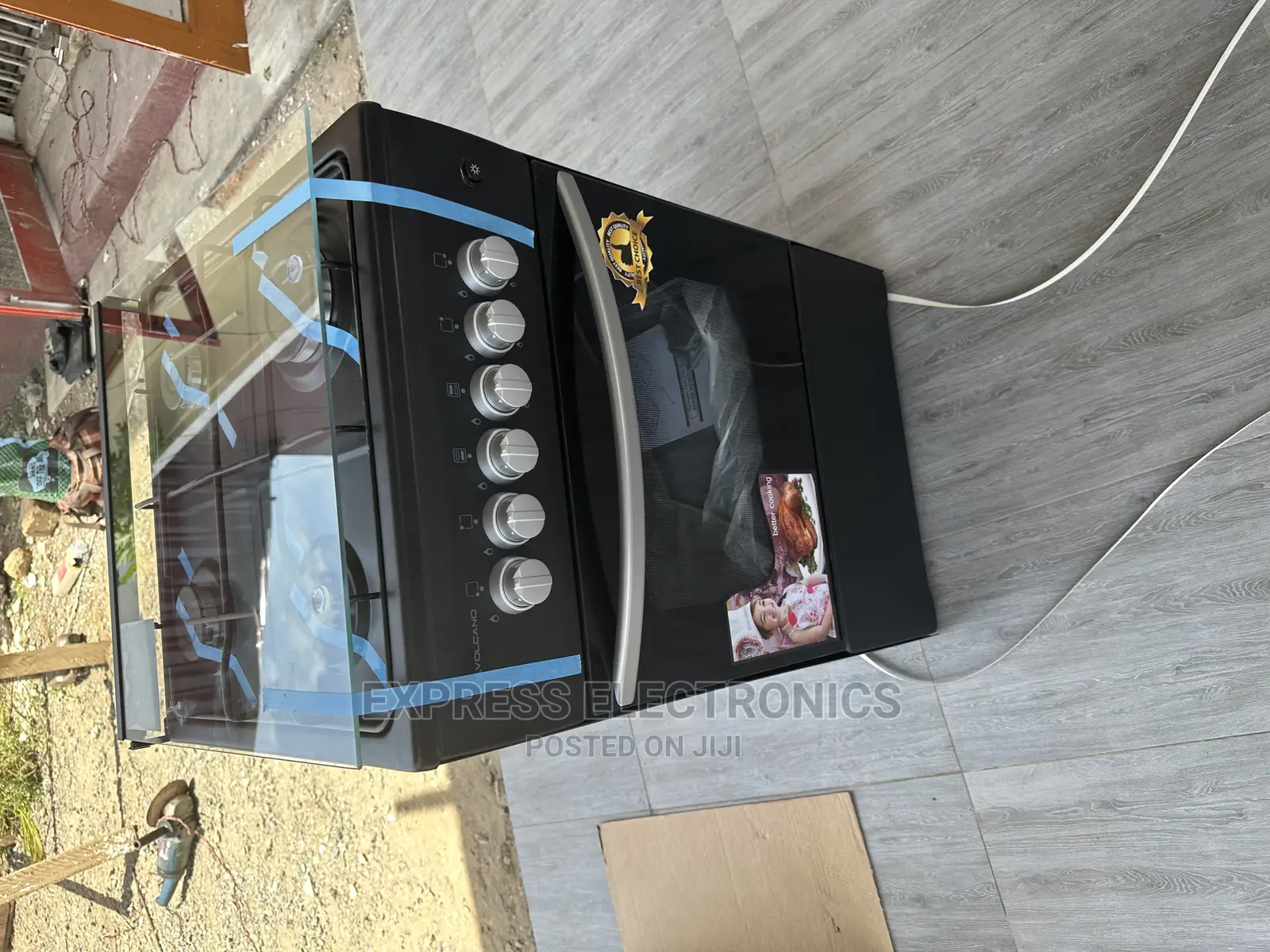 Black Stainless Steel Gas Cooker Oven Light 4b Glass Lid