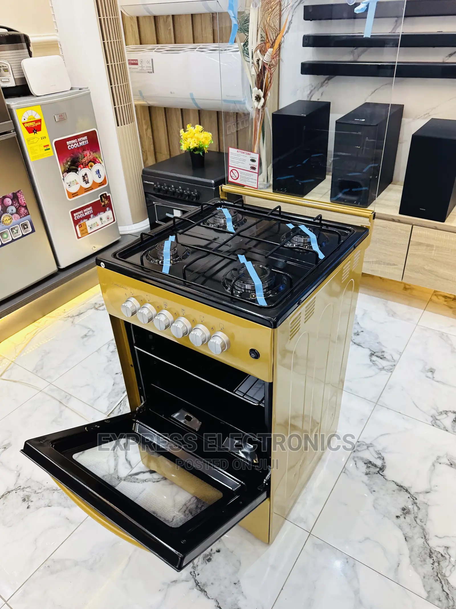 Black Frame Full Glass Oven Door Gold 4b Gas Cooker