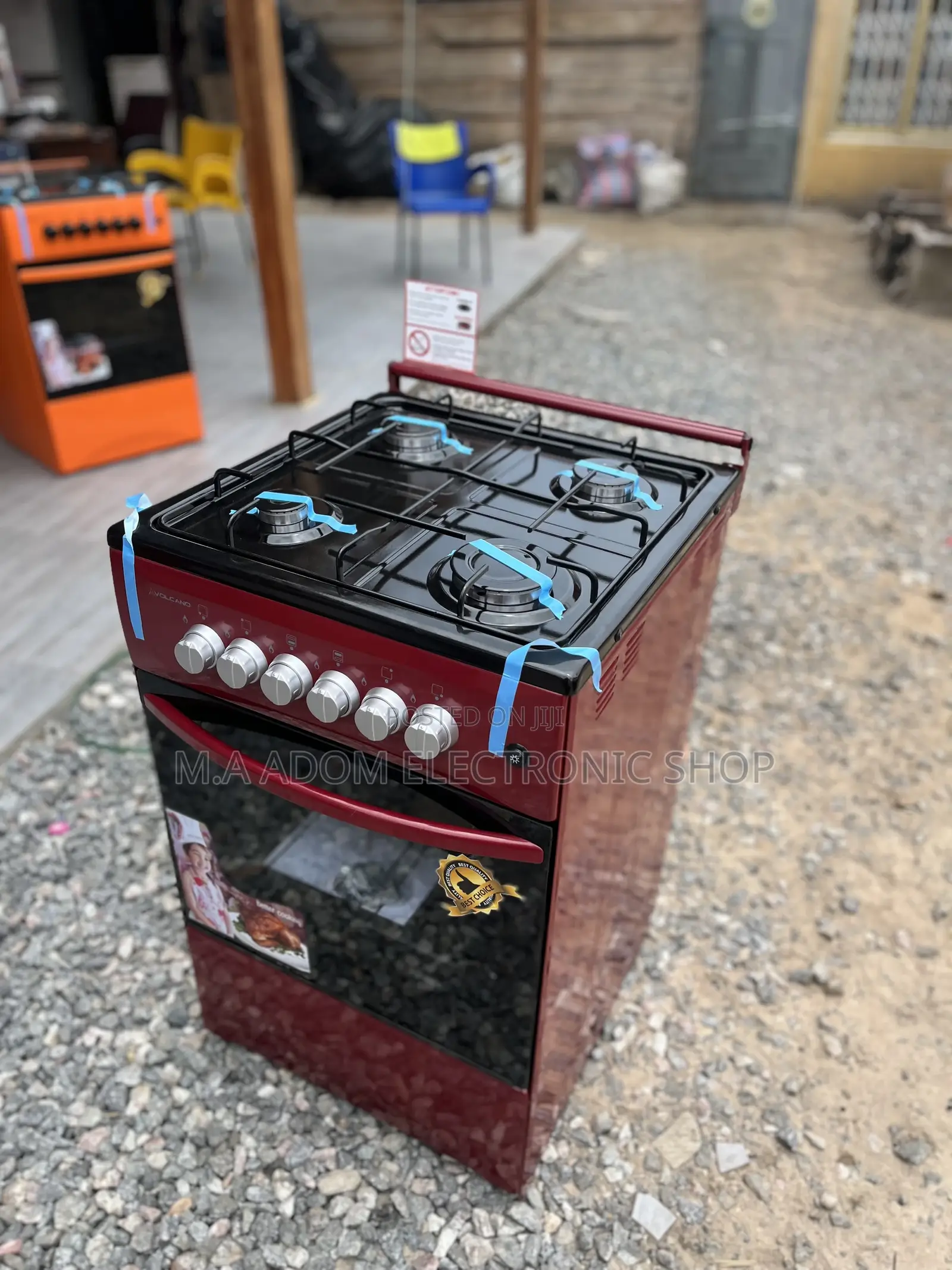 Red Wine Color 4 Burner Volcano Cooker With Oven Grill