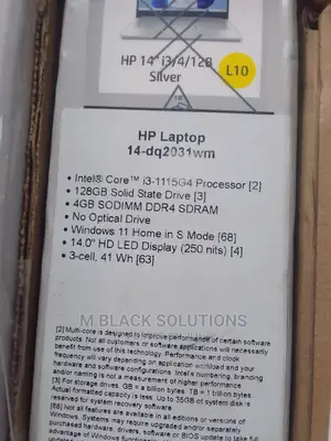 New Laptop HP 14-Dq2031tg 4GB Intel Core I3 SSD 128GB