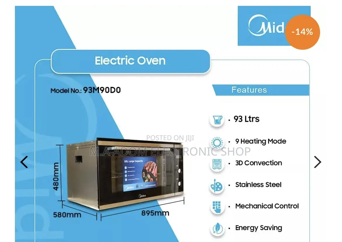 Stainless Steel Midea Built in 93 Litres Electric Oven