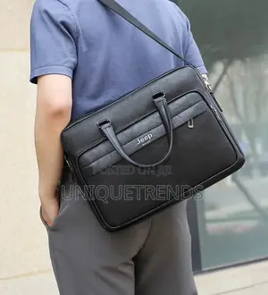 Jeep Black Leather Laptop/File Bag