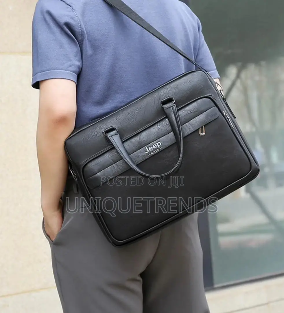 Jeep Black Leather Laptop/File Bag