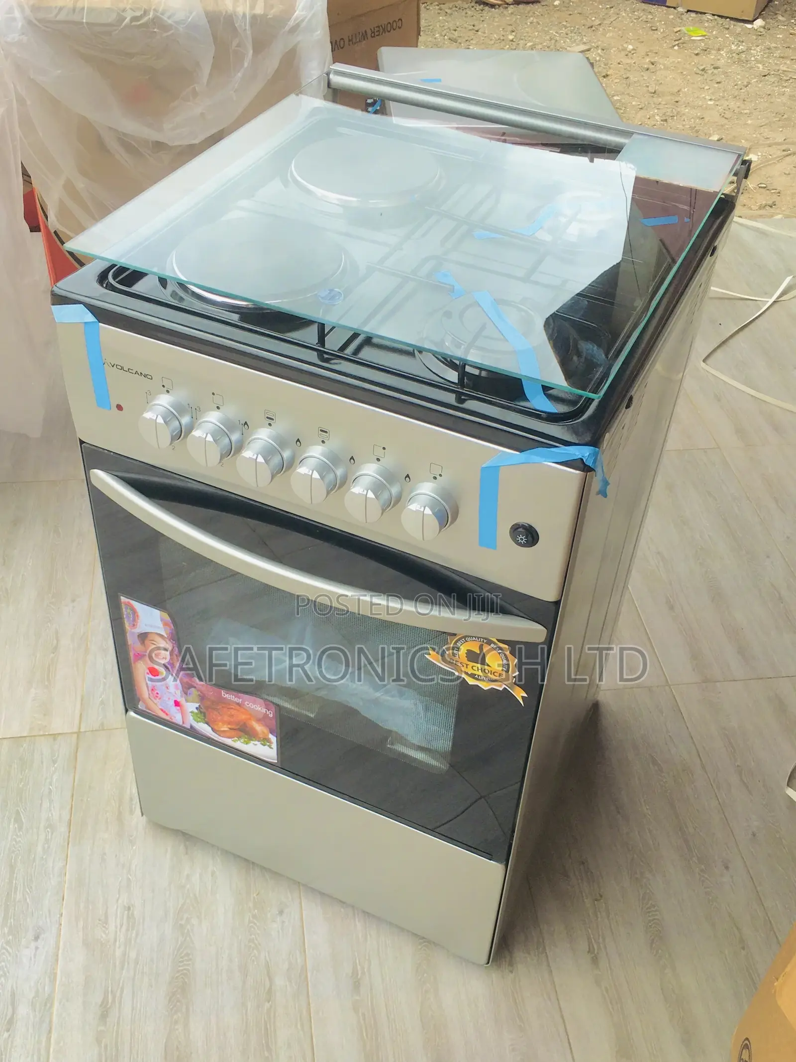 2 Gas 2 Electric Cooker 50×50 Oven and Grill Sliver Volcano