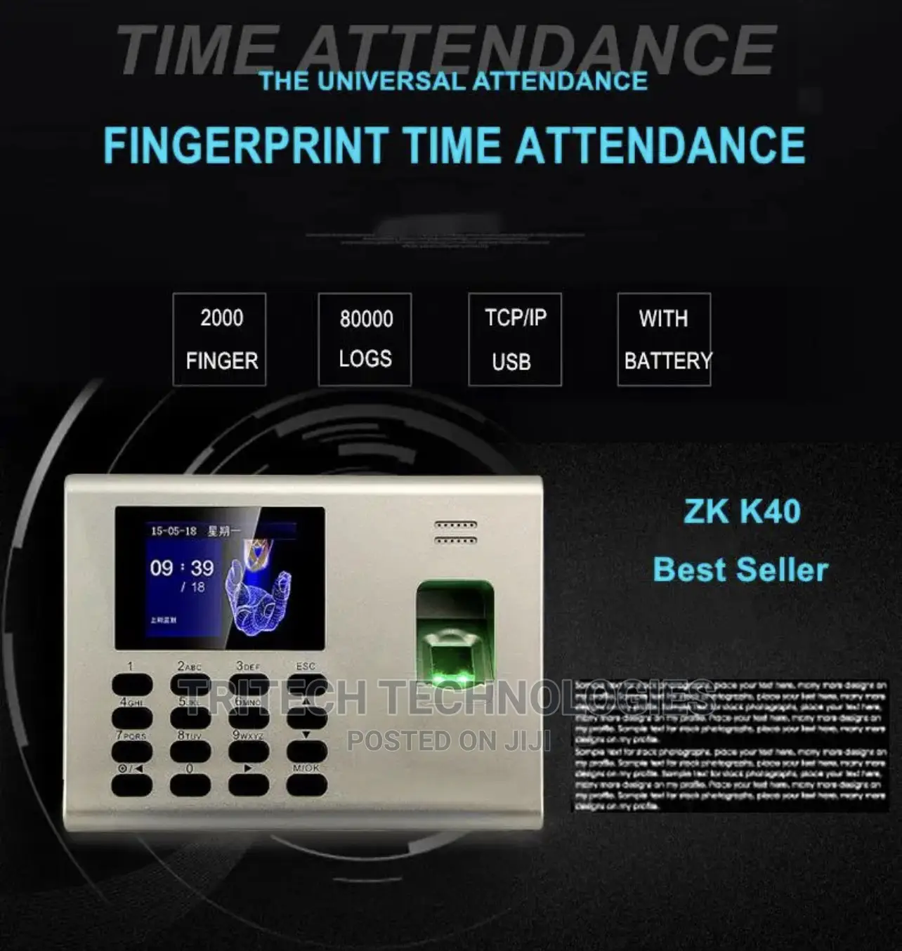 Zkteco Time Attendance With Backup Battery