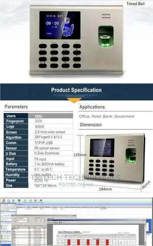 Zkteco Time Attendance With Backup Battery