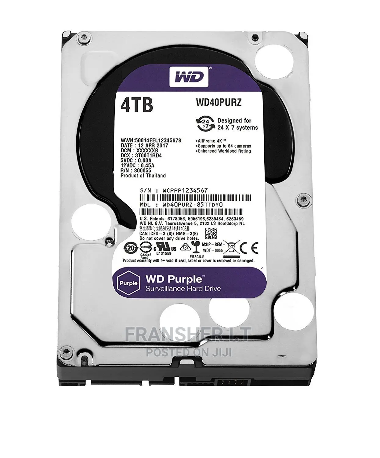 4tb Security SYSTEM WD Purple Surveilance HDD FOR CCTV Etc