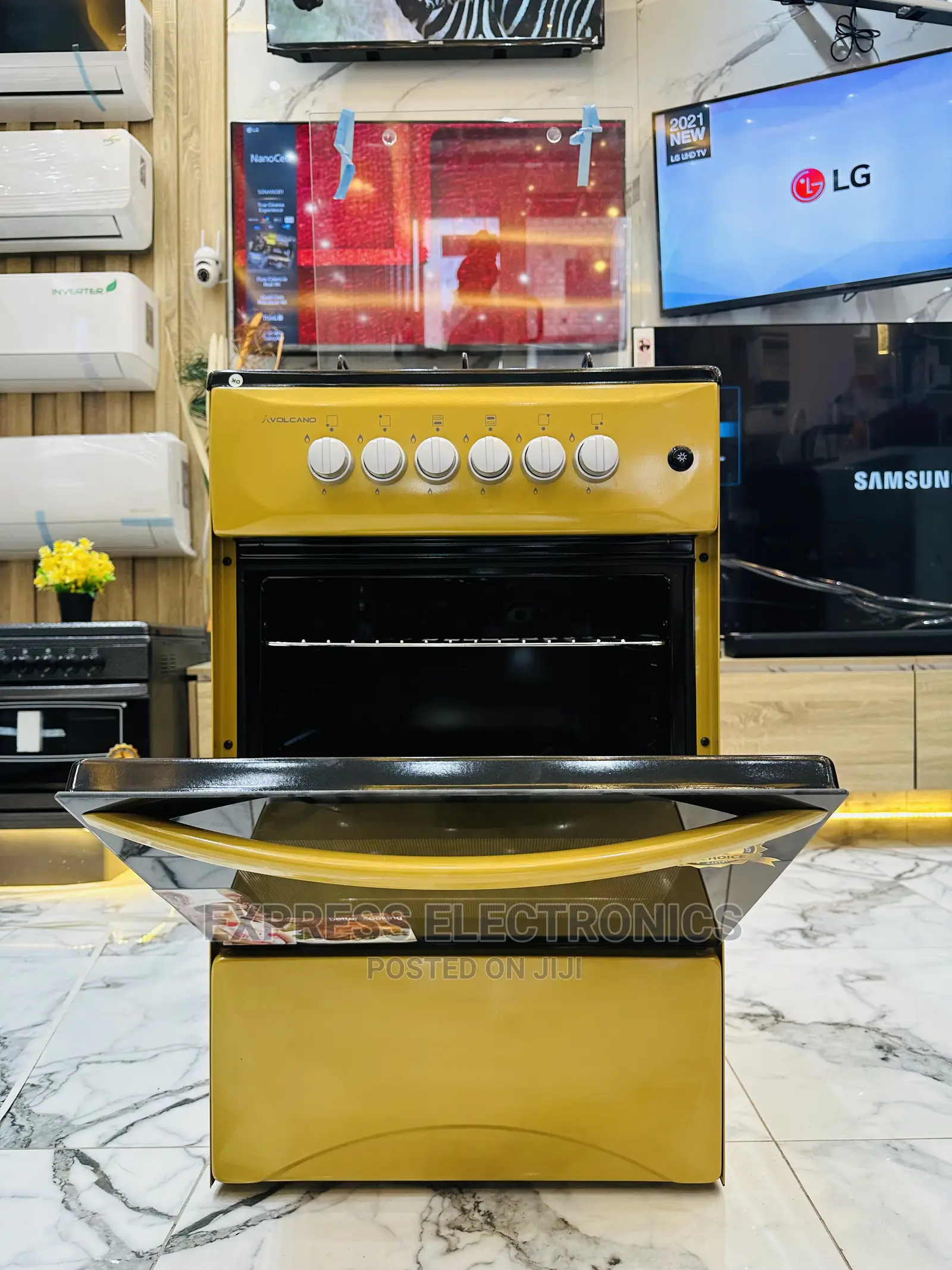Volcano 50/50 4burner Yellow Color Gas Cooker Oven