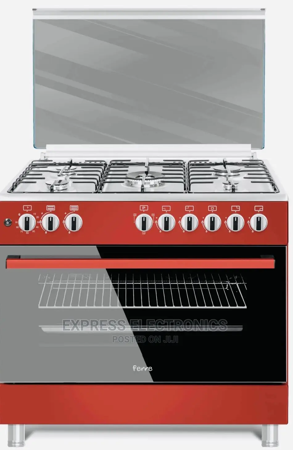 Inox Red Oven 2tray Pan Gas Cooker 5b Ferre Ignition