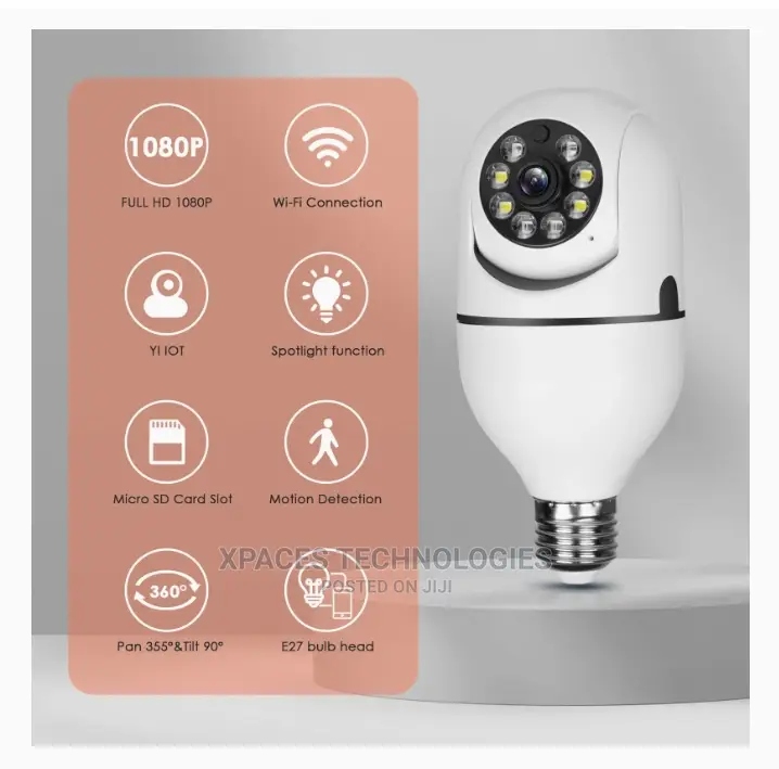 2mp Wireless Ptz Bulb Camera With Two Way Audio, V380 Pro