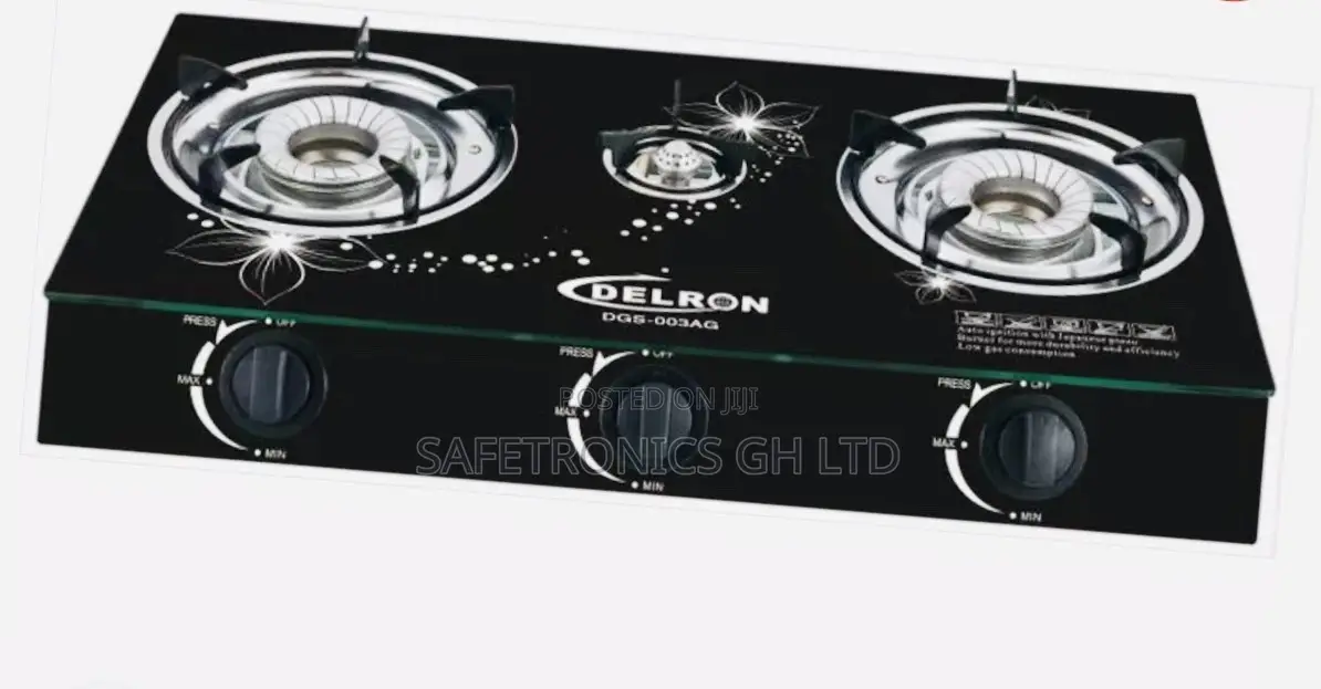 Delron 3 Burner Glass Top Automatic Stove