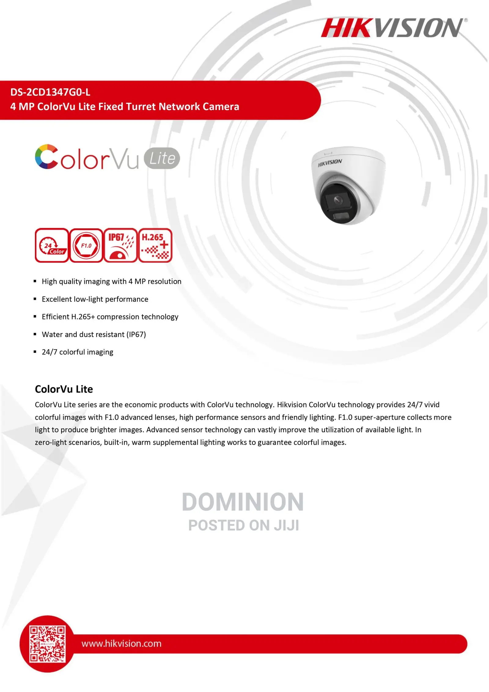 HIKVISION DS-2CD1347G0-L 4 MP Colorvu Lite