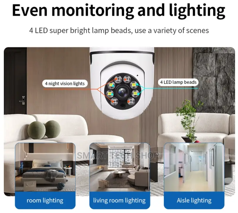 3MP Smart TUYA Wi-Fi PTZ Home Security Bulb Camera With Mic