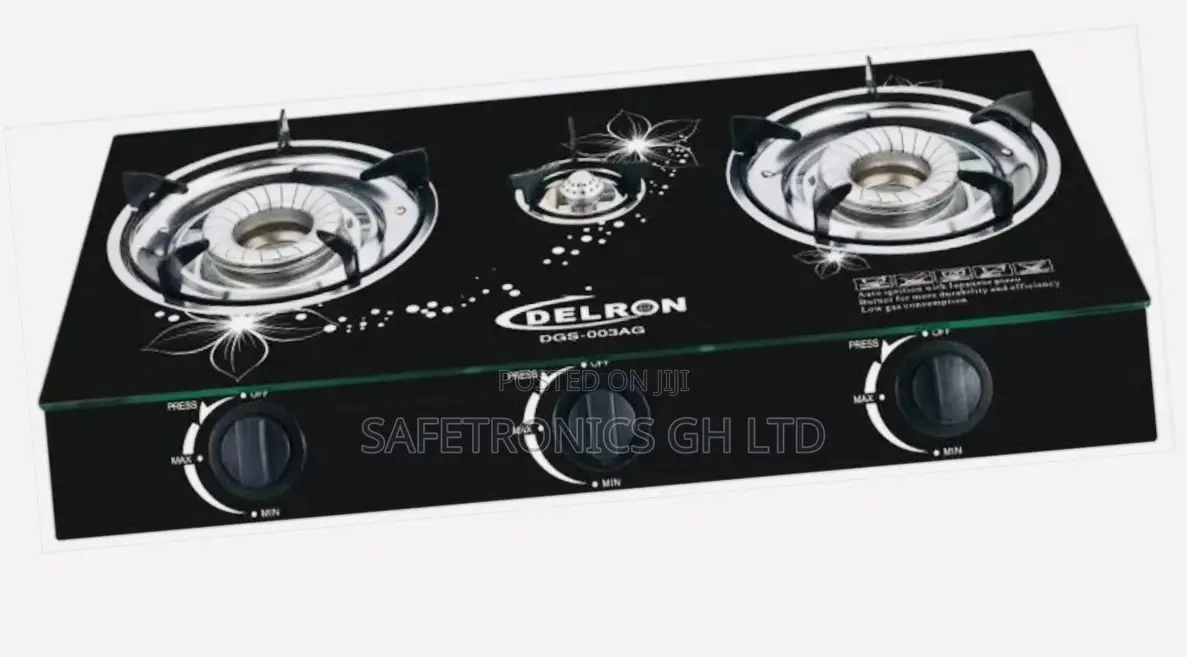 Delron 3 Burner Glass Top Automatic Stove