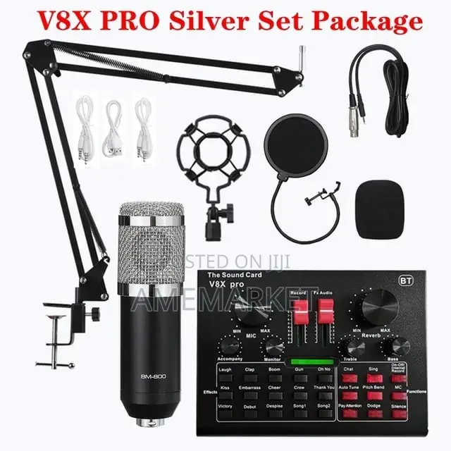 Professional Bm800 Studio Microphone + V8XPRO Sound Card Set