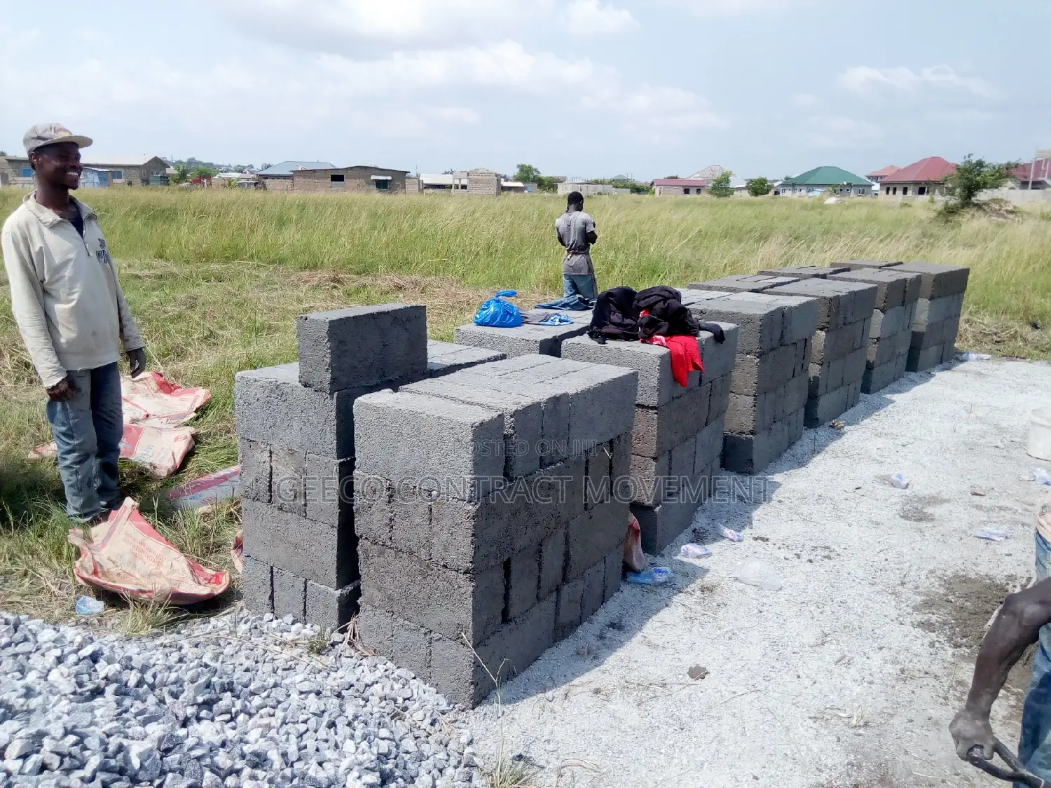 Block Cutting Team and Construction Work