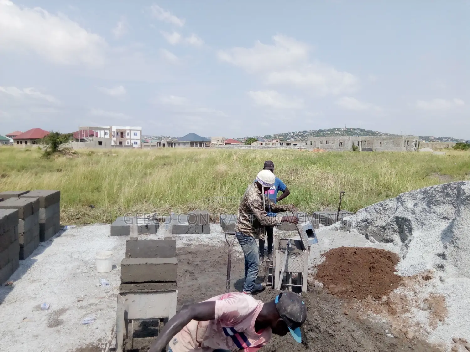 Block Cutting Team and Construction Work