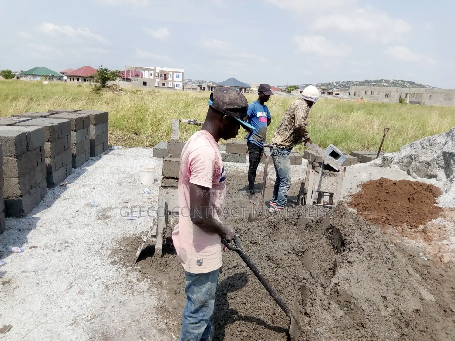 Block Cutting Team and Construction Work
