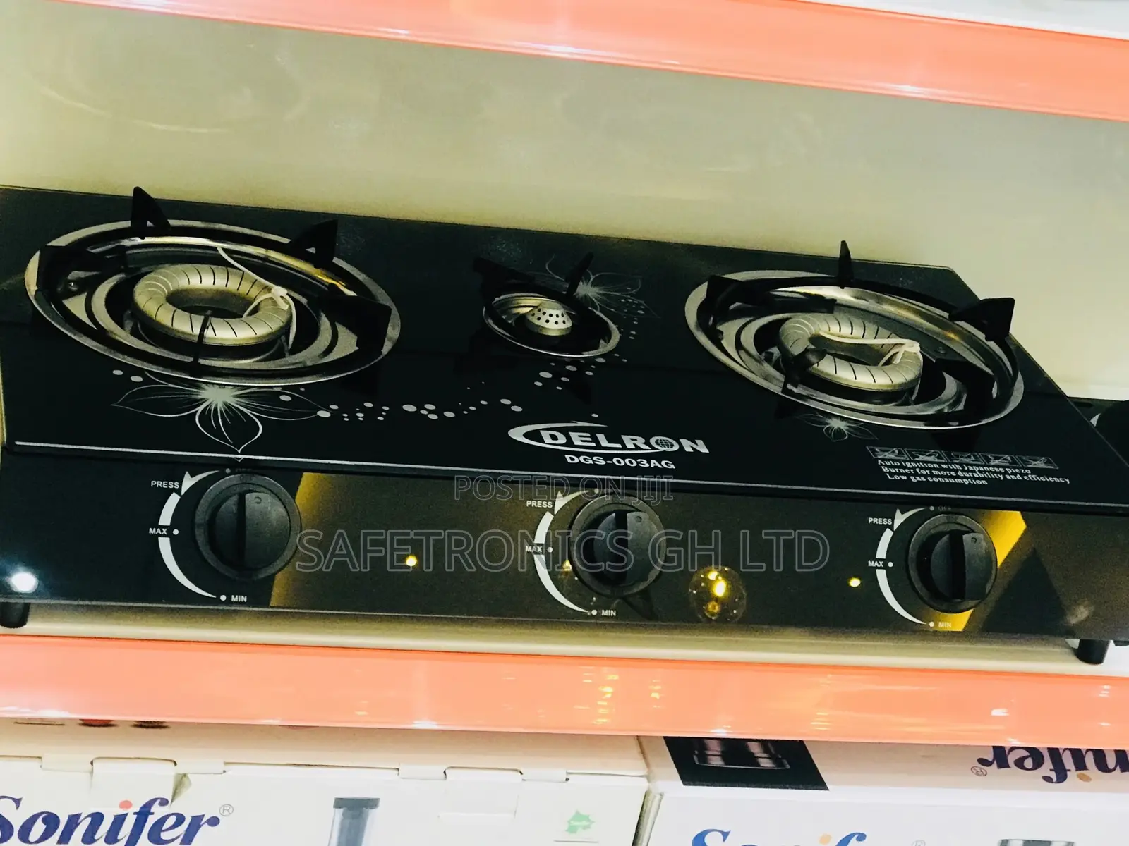 Delron 3-Burner Glass Table Top Automatic Stove