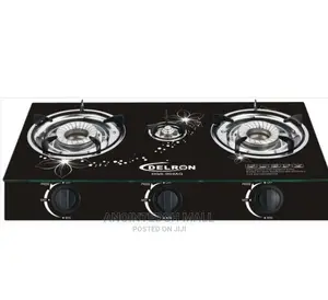 Delron 3 Burner Glass Table Top Automatic Stove - Black