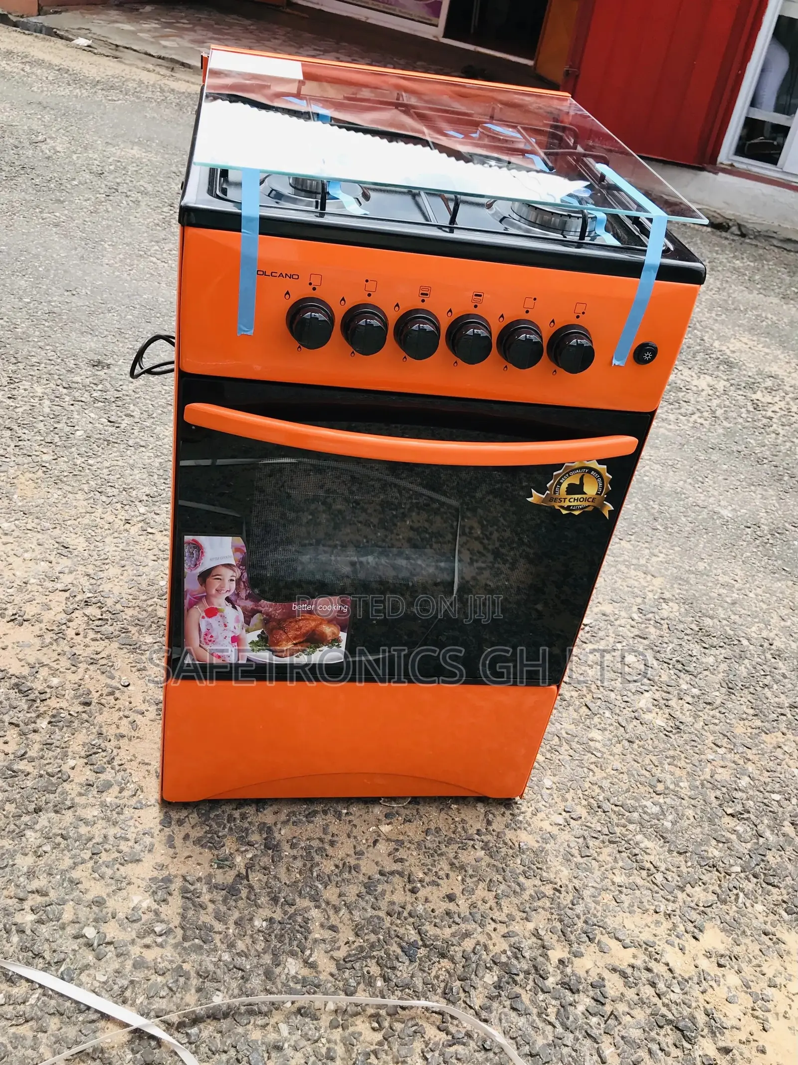 Orange Volcano 4 Gas Burner, Oven and Griil, Inbuilt 50x50